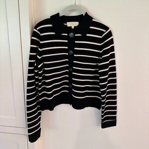 Sezane Betty Cardigan, black and white striped wool button down